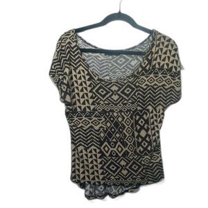 Annabelle Geometric print Womens Stretch  Sz S Black Brown Blouse